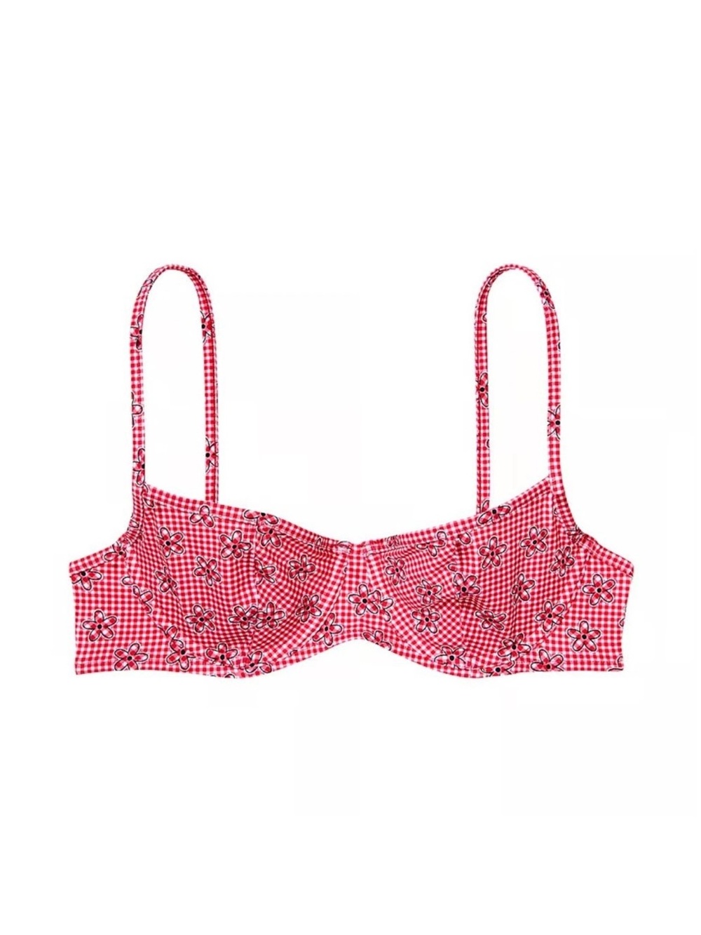 New! Frankie’s Bikinis x Pink buttercup Gingham Floral Bikini Top 34581
